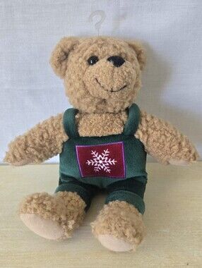 Hallmark Brown Plush Bear In Green Overalls 9"